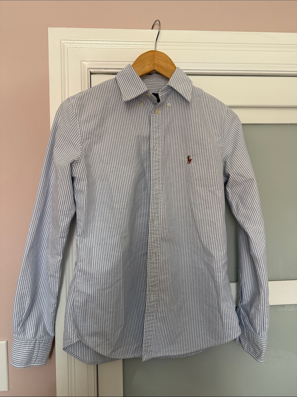 Ralph Lauren Light Blue and White Striped Button-Down Shirt